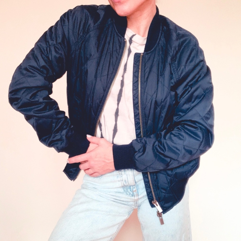 Vince Quilted Navy Bomber Jacket